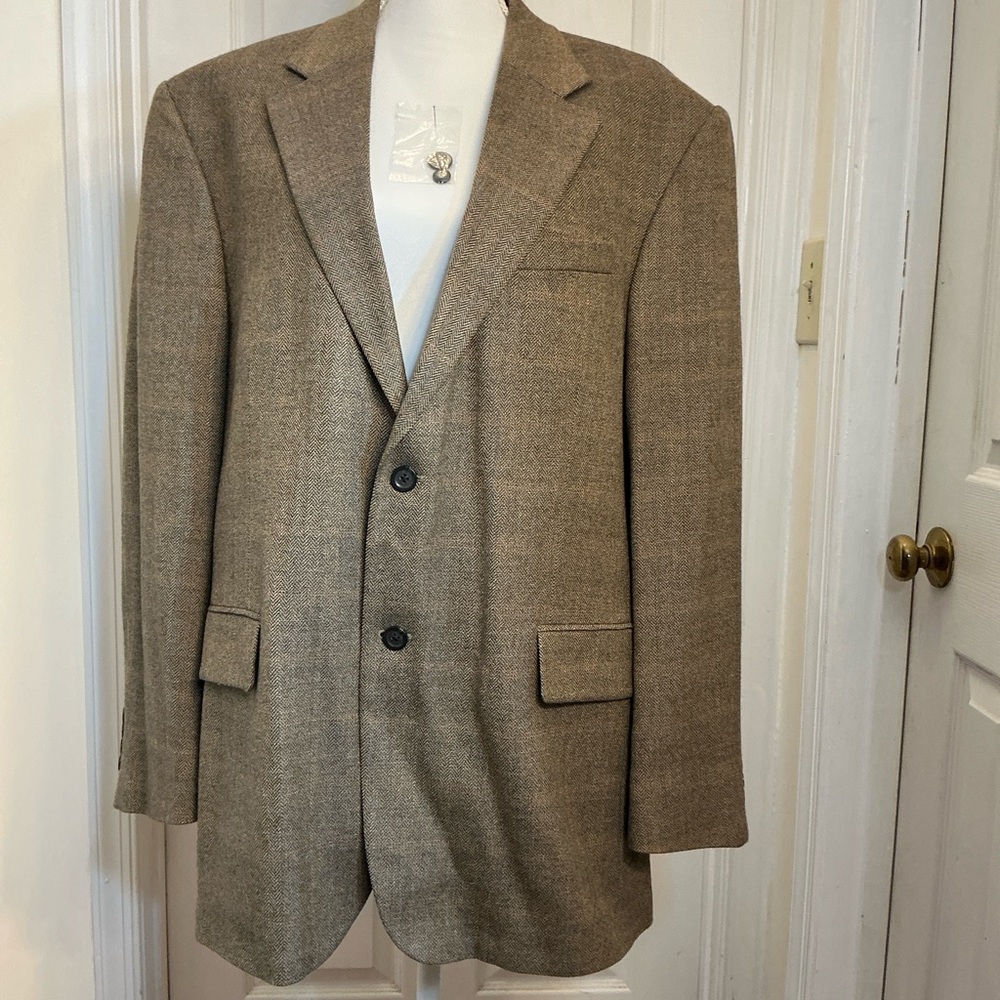 Oscar de la Renta Wool Herringbone Tweed Sport Coat Blazer Brown Tan ~42R - Picture 6 of 12